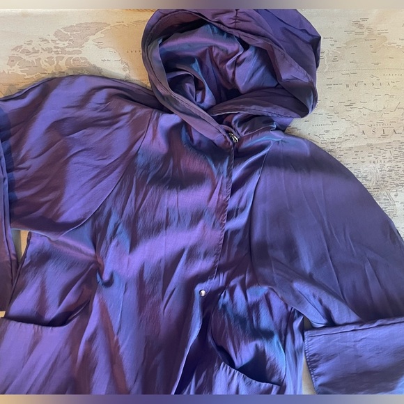VTG Maralyce Ferree Purple Iridescent Hooded Maxi Windbreaker Coat M/L (XL) - Picture 7 of 13